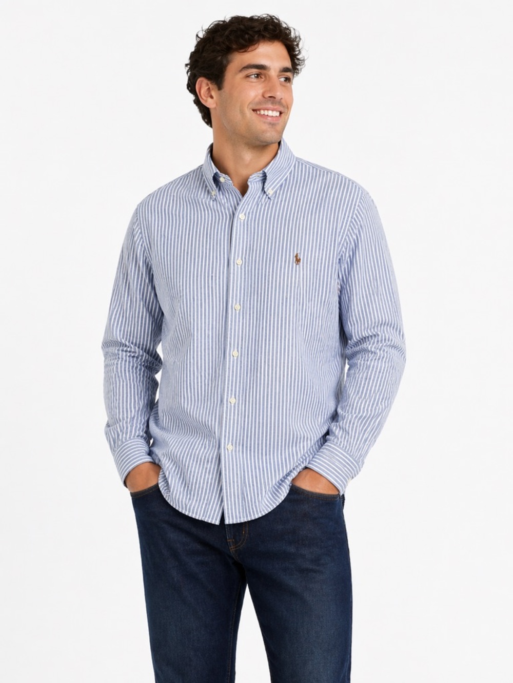 Ralph Lauren Light Blue and White Striped Button-Down Shirt
